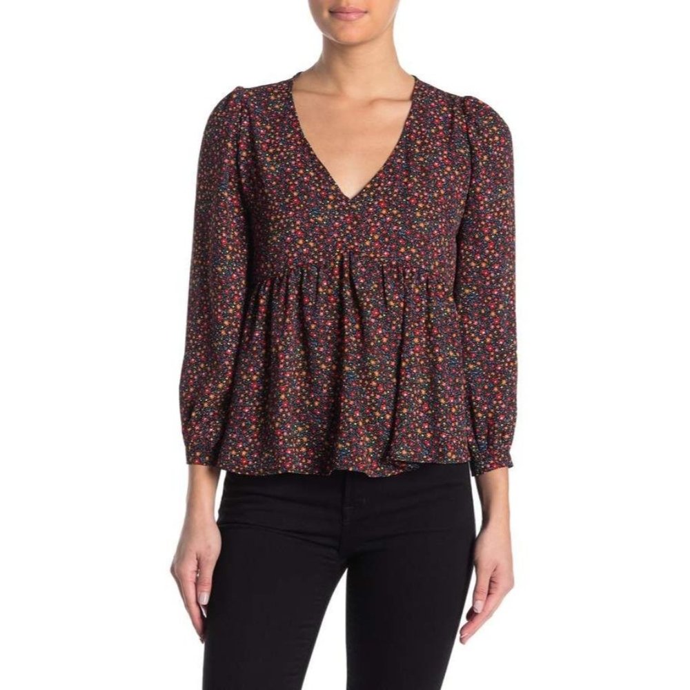 GOOD LUCK GEM Floral Babydoll Blouse Size XS